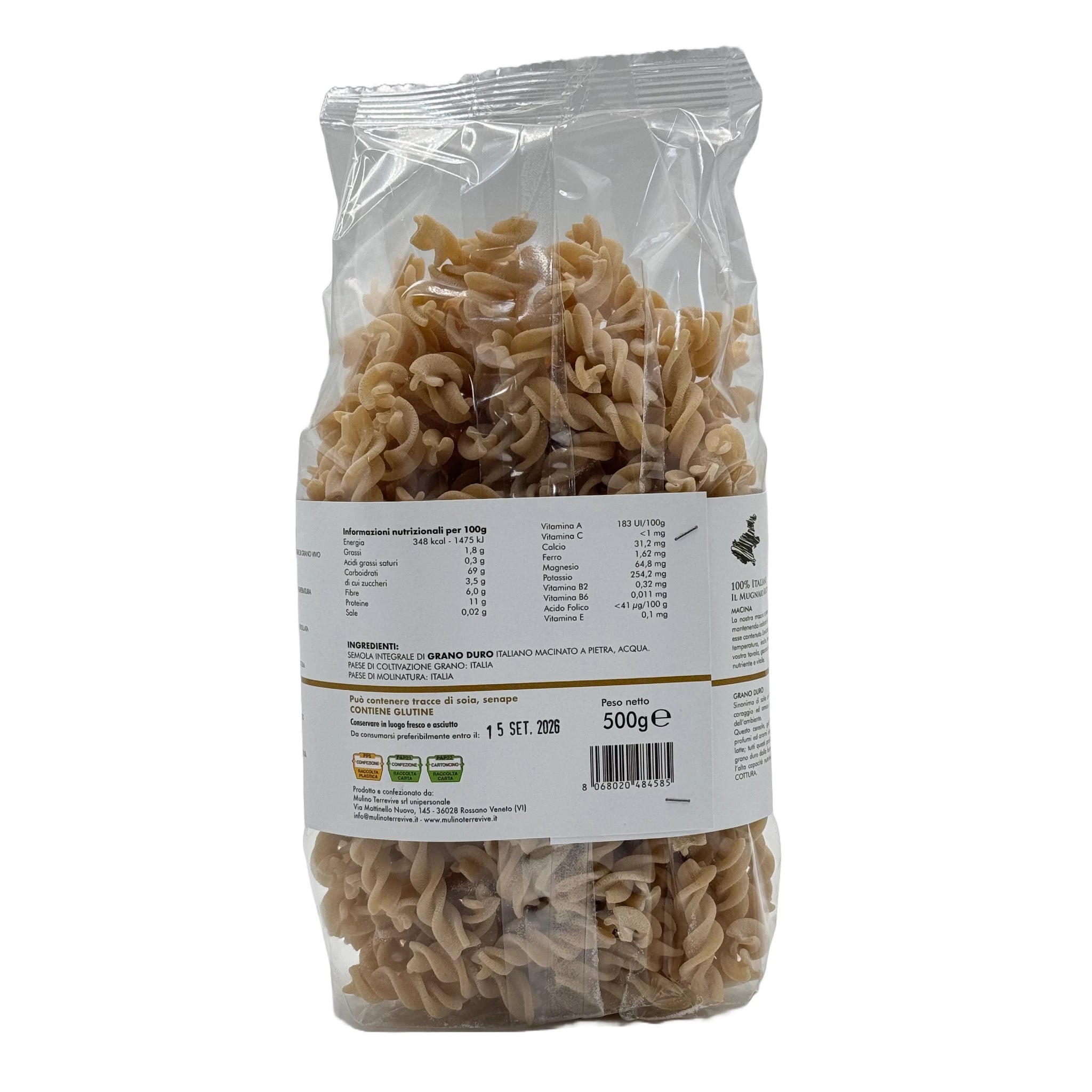 Pasta Integrale Grano Duro Linea Oro  Fusilli 500g  -  Mulino Terrevive - vaigustando