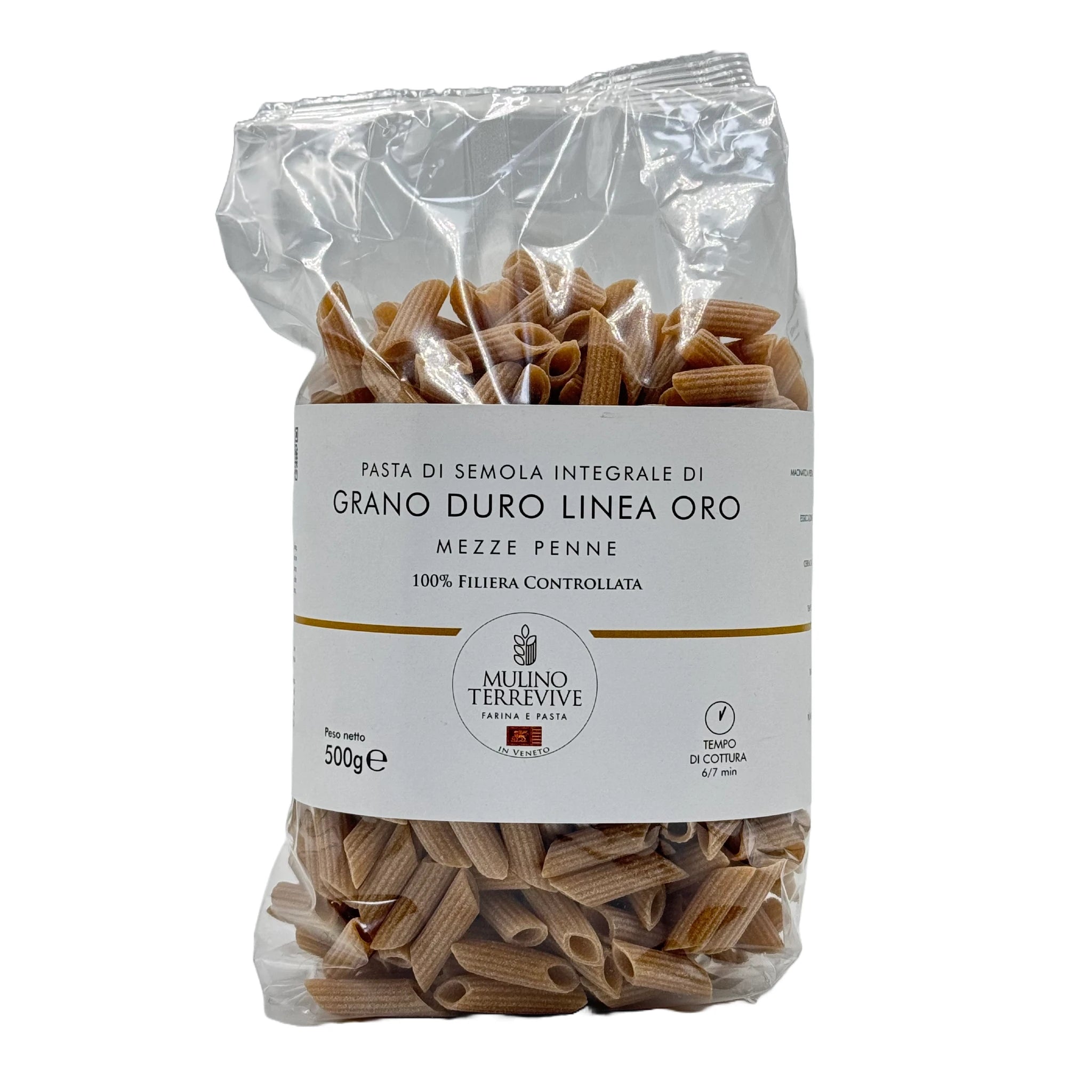Pasta Integrale Grano Duro Linea Oro  Mezze Penne 500g  -  Mulino Terrevive - vaigustando