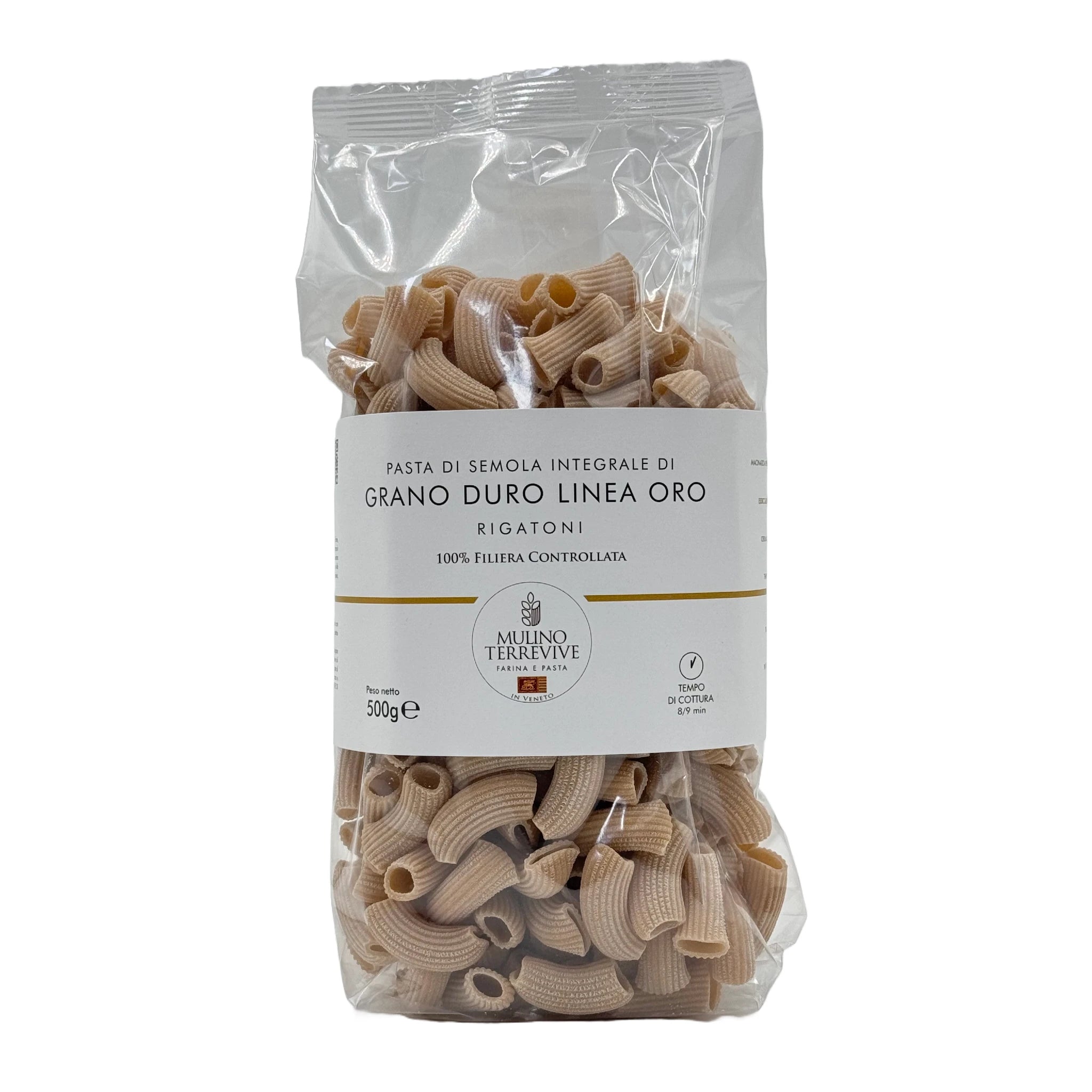 Pasta Integrale Grano Duro Linea Oro Rigatoni 500g  -  Mulino Terrevive - vaigustando
