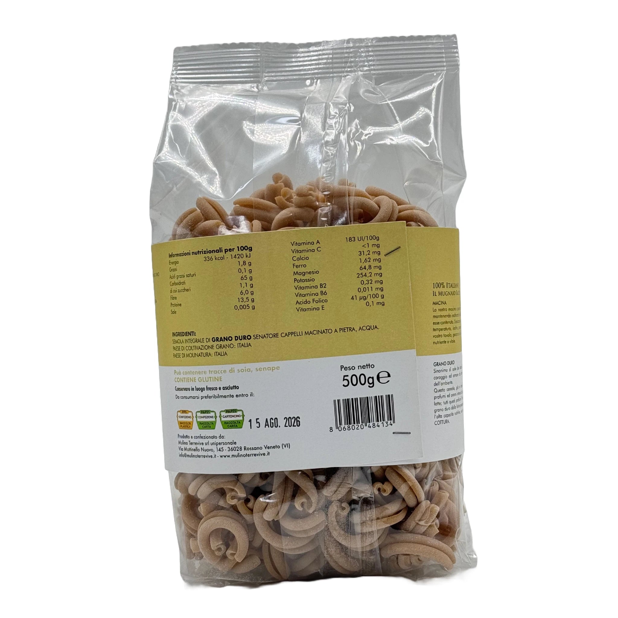 Specialità Integrale Senatore Cappelli Caserecce 500g  -  Mulino Terrevive - vaigustando