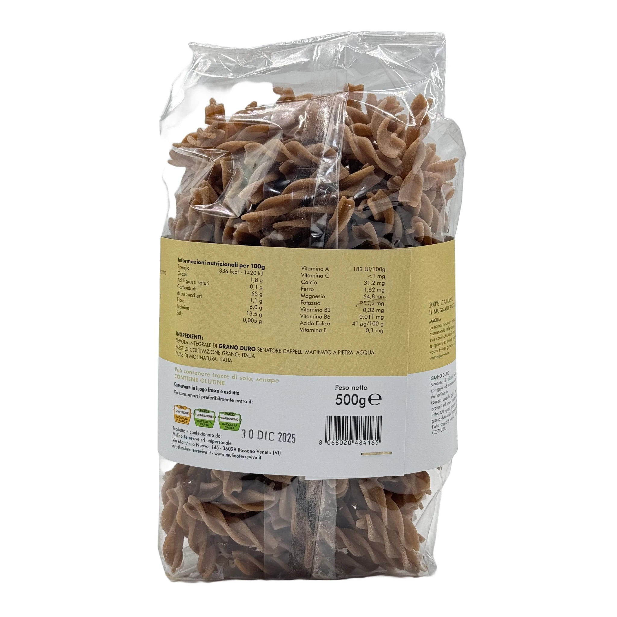 Specialità Integrale Senatore Cappelli Fusilli 500g  -  Mulino Terrevive - vaigustando