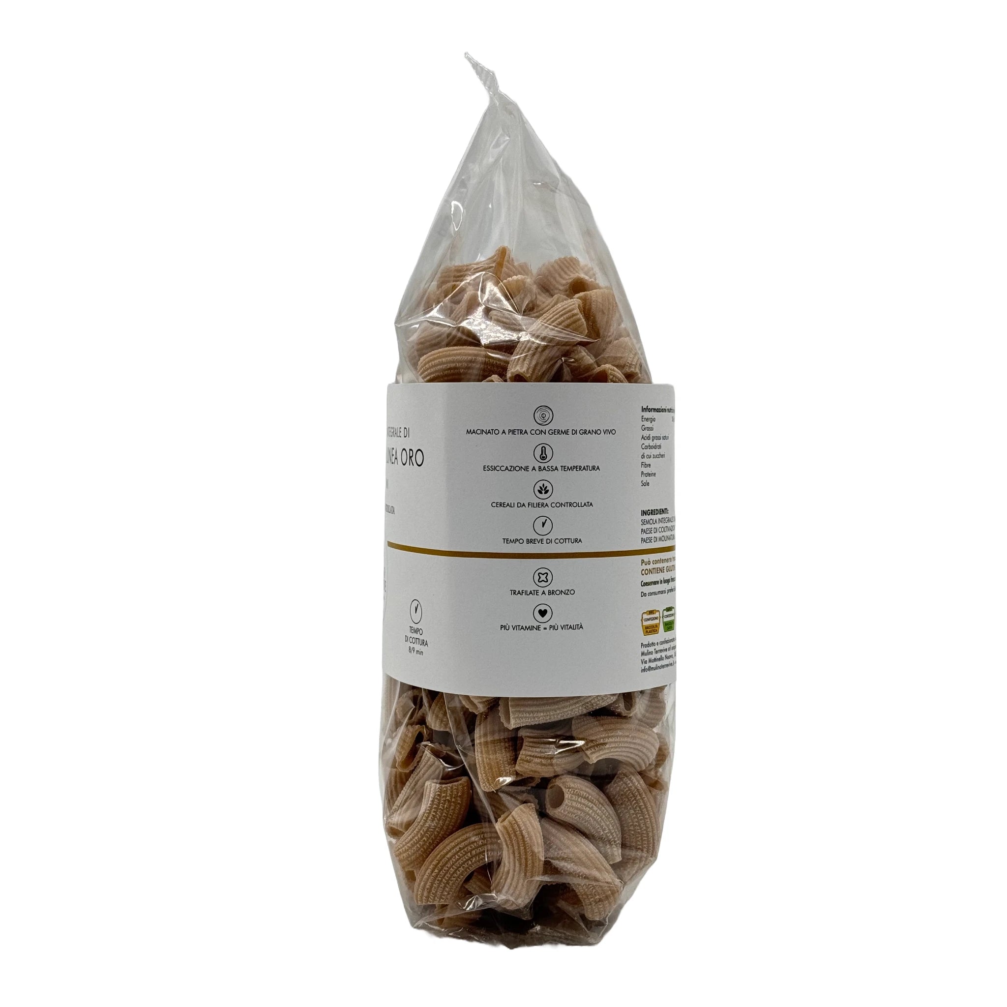 Pasta Integrale Grano Duro Linea Oro Rigatoni 500g  -  Mulino Terrevive - vaigustando