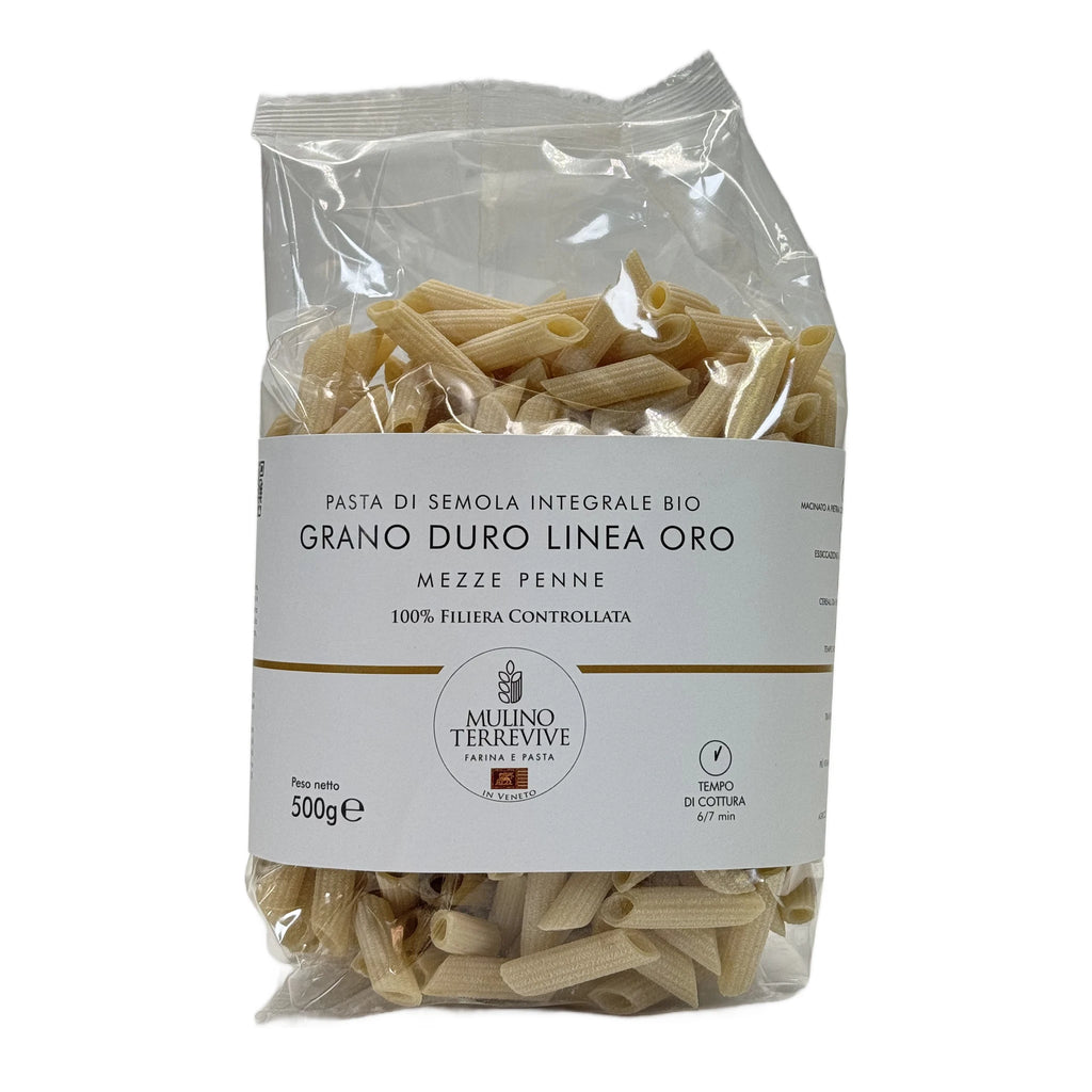 Pasta Integrale Grano Duro Linea Oro  Mezze Penne 500g - BIO  -  Mulino Terrevive - vaigustando